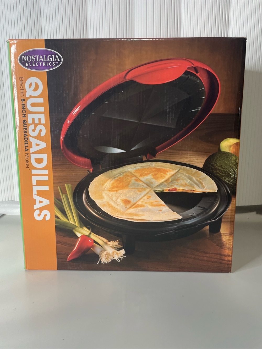 NOSTALGIA Electrics Quesadilla Maker w 8in Inch Griddle & 1 Touch Control - New